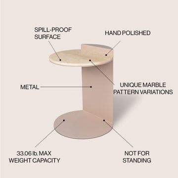 Evelyn 16" Contemporary Natural Marble/Metal Handmade C-Shaped End Table - JONATHAN Y